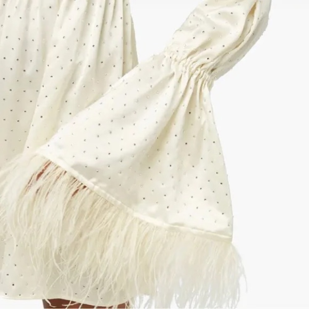 Weworewhat Feather Sleeve Satin Charmeuse Rhinestone Mini Dress- Size S - Picture 2 of 3